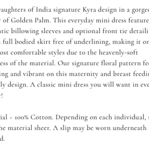 Daughters of India Kyra Mini Dress ~ Golden Palm XL SOLD OUT ON SITE - Picture 4 of 7